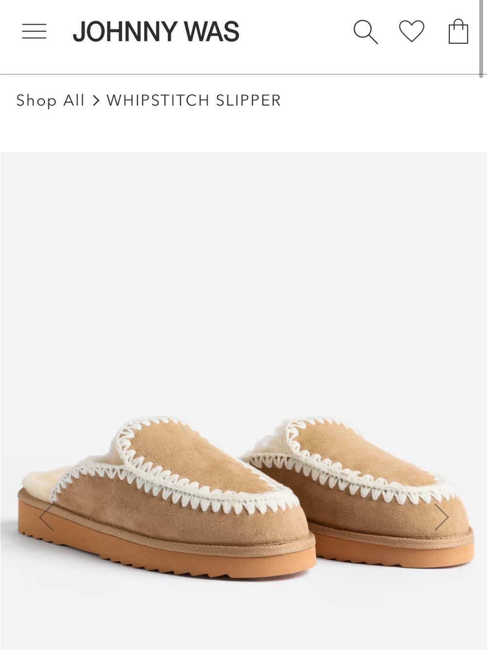 Johnny Was Tan Suede Whipstitch Shearling-Lined Slip-On Slippers